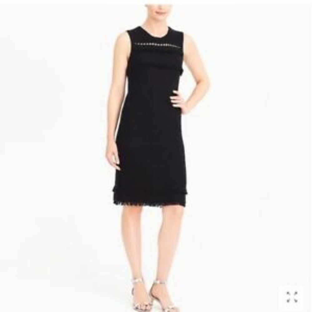 J. Crew | Black Fringe Cotton Midi Sweater Dress